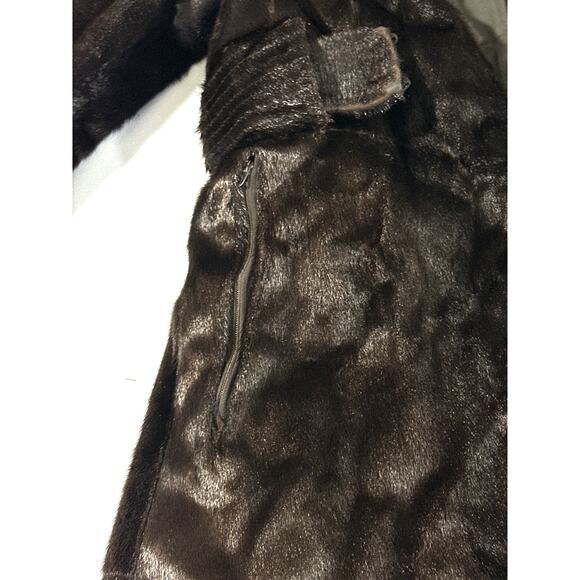 Vtg Real Fur Coat Brown Sheared Beaver (?) Belted Talon Zip 32” Medium AS-IS - Picture 10 of 12